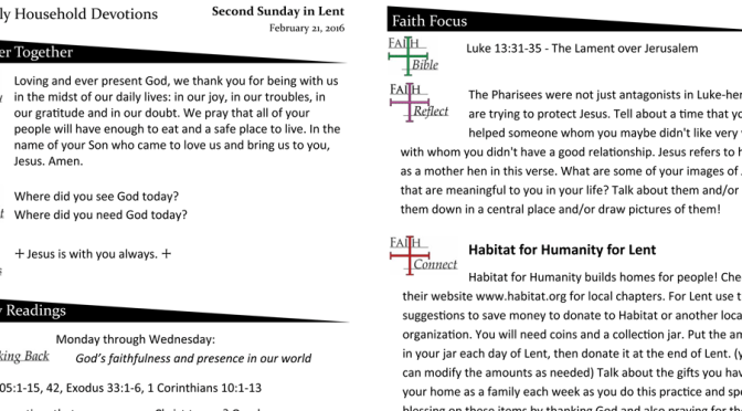 Weekly Devotion Page for February 21, 2016