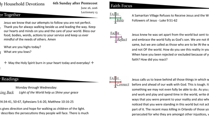 Weekly Devotion Page for June 26, 2016