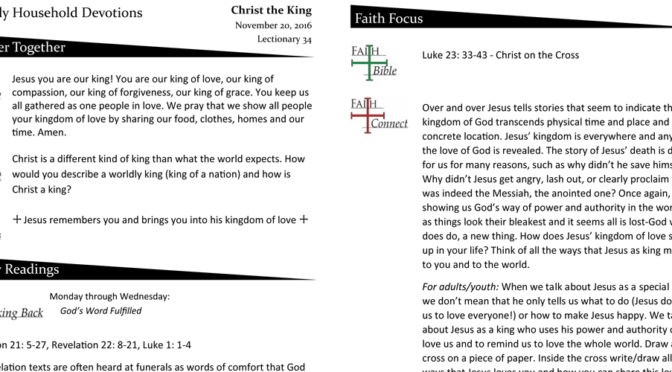 Weekly Devotion Page for Christ the King, November 20, 2016