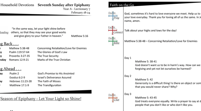 Household Devotion Page for the 7th Sunday after Epiphany, Year A