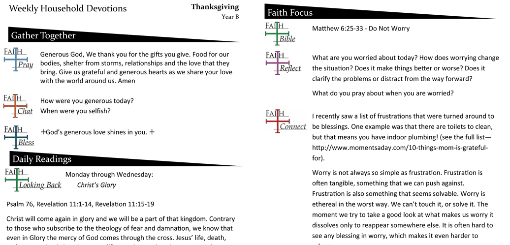 Household Devotion Page For Thanksgiving, Year B | Faith Formation Journeys