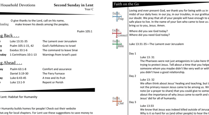 WEEKLY DEVOTION PAGE FOR THE SECOND SUNDAY IN LENT, YEAR C