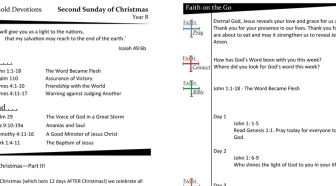 WEEKLY DEVOTION PAGE FOR THE Second SUNDAY OF CHRISTMAS – YEAR B